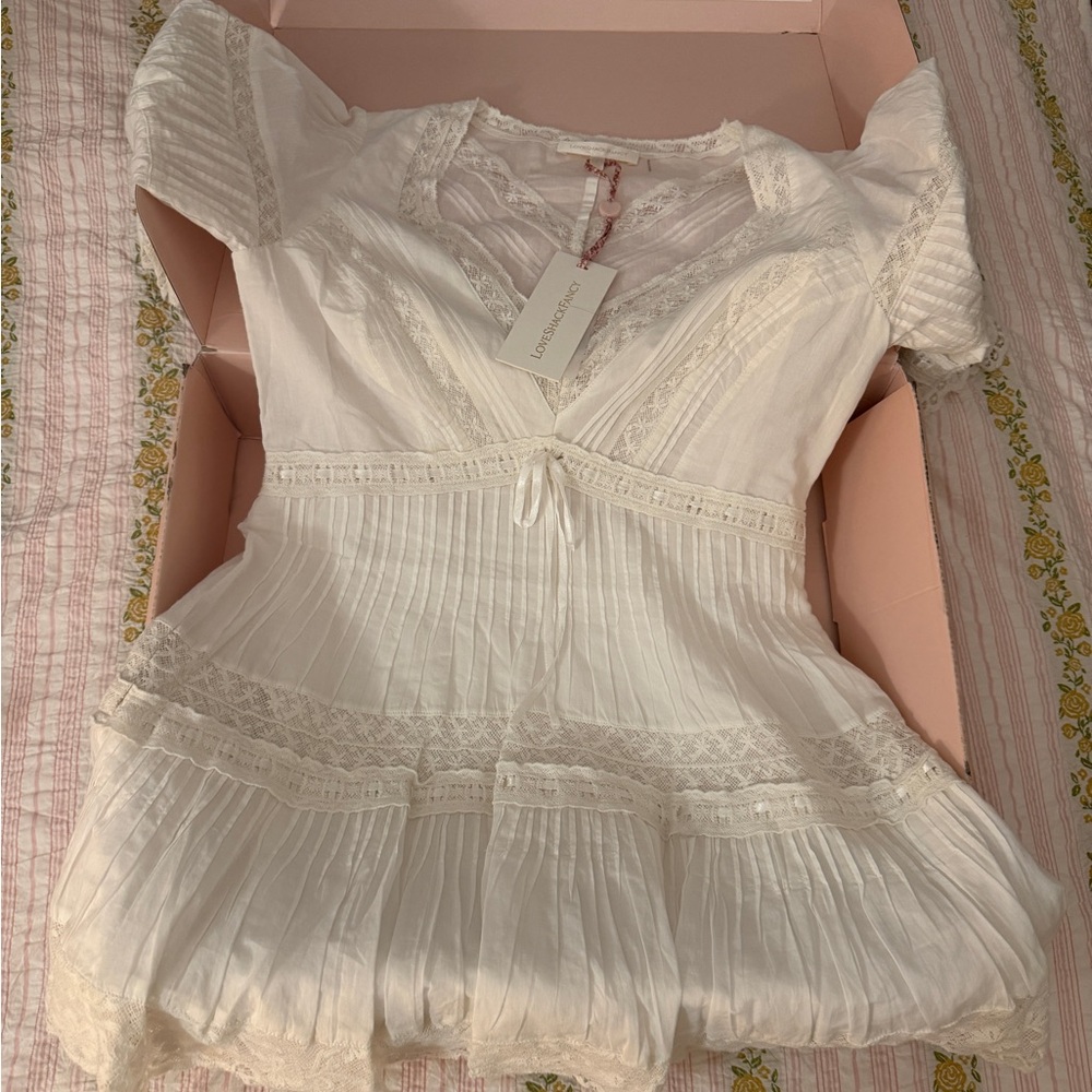 LoveShackFancy Off-White Lace Trim Dress - Picture 2 of 7